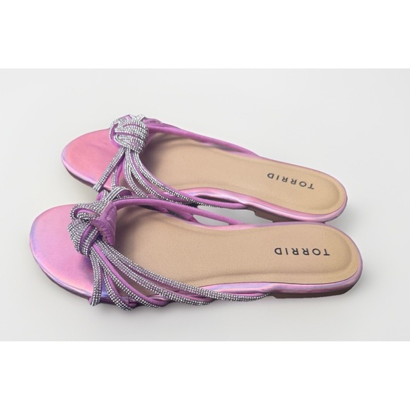 Torrid Pink Sandals With Soft Strap Design Shimmery Size 8WW - Picture 2 of 9